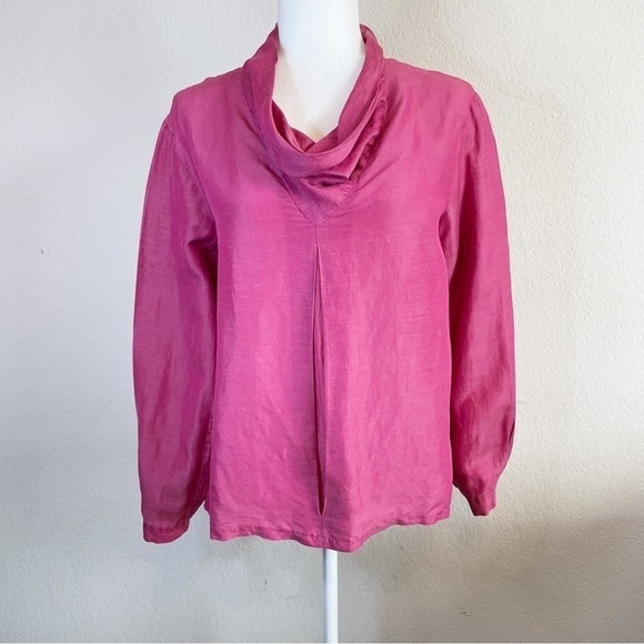 Vintage Christian Dior Raspberry Pink Long Sleeve Drape Neck Shirt Size 8 - Picture 1 of 7